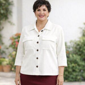 Plus Size 1X - NOTATIONS WOMAN white shirt jacket button close. 3/4 sleeve. NWT